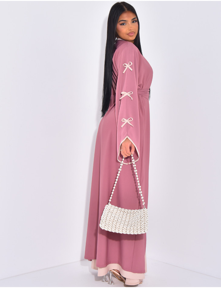 Ensemble robe sans manche et kimono à noeuds contrastants