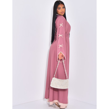 Ensemble robe sans manche et kimono à noeuds contrastants