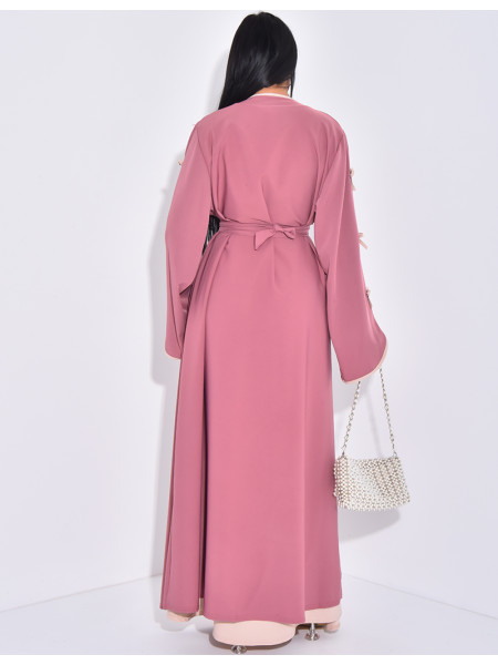 Ensemble robe sans manche et kimono à noeuds contrastants