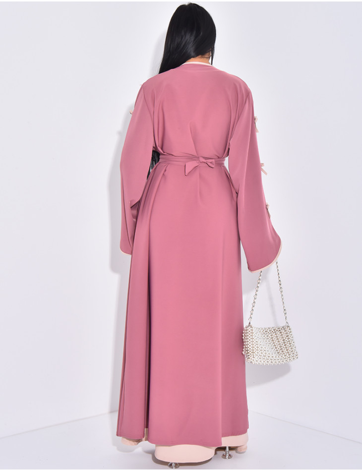 Ensemble robe sans manche et kimono à noeuds contrastants