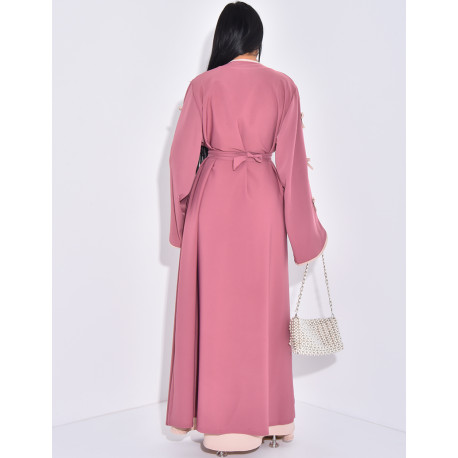 Ensemble robe sans manche et kimono à noeuds contrastants