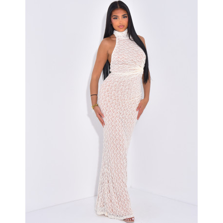 Lace high neck dress with halter lining