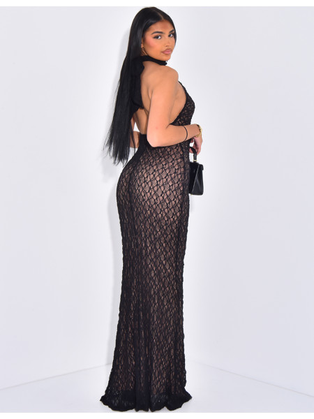 Lace high neck dress with halter lining