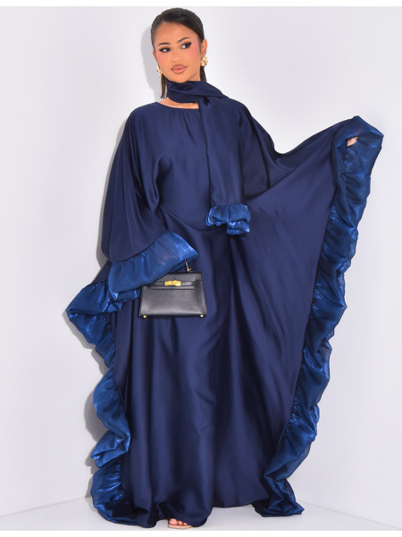 Abaya papillon à volants sur les bords et écharpe au col