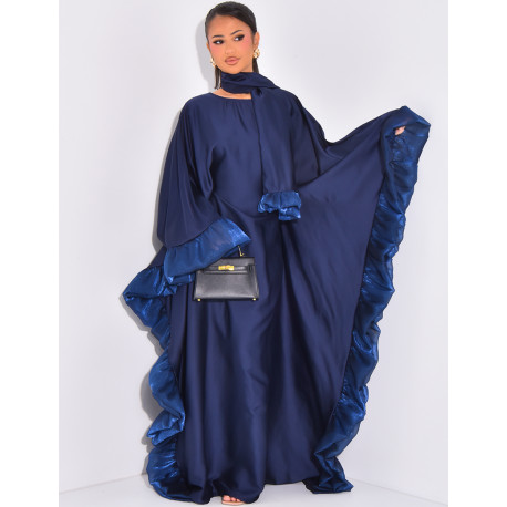 Abaya papillon à volants sur les bords et écharpe au col