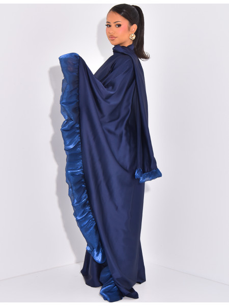 Abaya papillon à volants sur les bords et écharpe au col