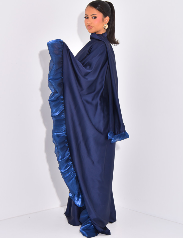 Abaya papillon à volants sur les bords et écharpe au col