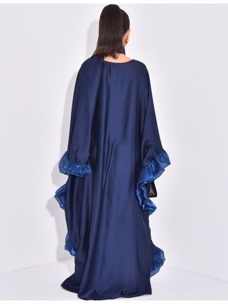 Abaya papillon à volants sur les bords et écharpe au col