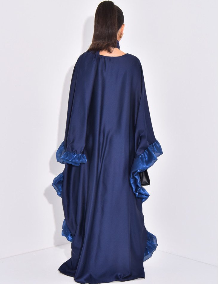 Abaya papillon à volants sur les bords et écharpe au col
