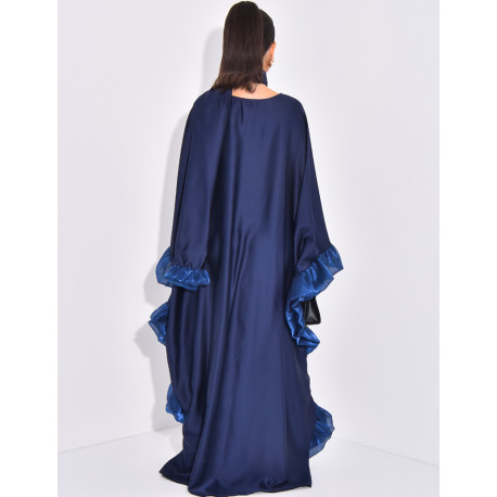 Abaya papillon à volants sur les bords et écharpe au col