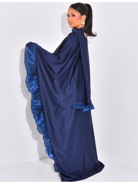 Abaya papillon à volants sur les bords et écharpe au col