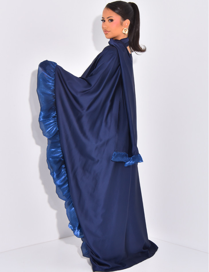 Abaya papillon à volants sur les bords et écharpe au col