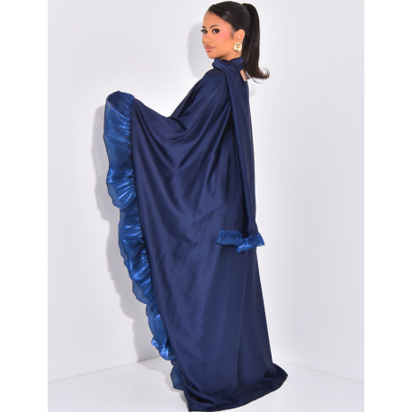 Abaya papillon à volants sur les bords et écharpe au col