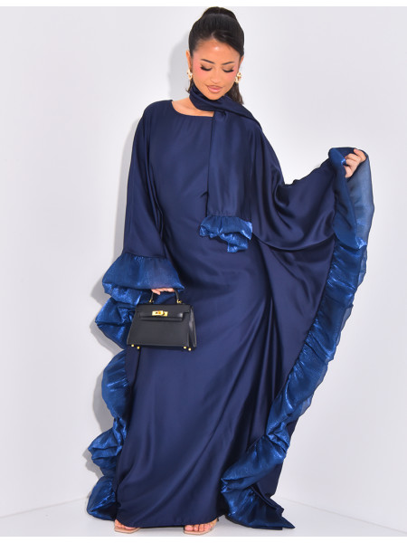 Abaya papillon à volants sur les bords et écharpe au col