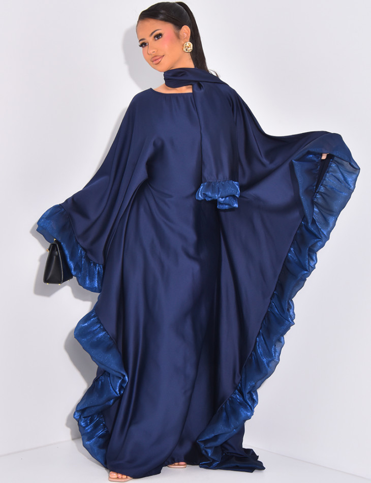 Butterfly abaya with ruffles on the edges and scarf on the collar