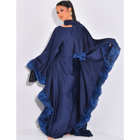 Butterfly abaya with ruffles on the edges and scarf on the collar