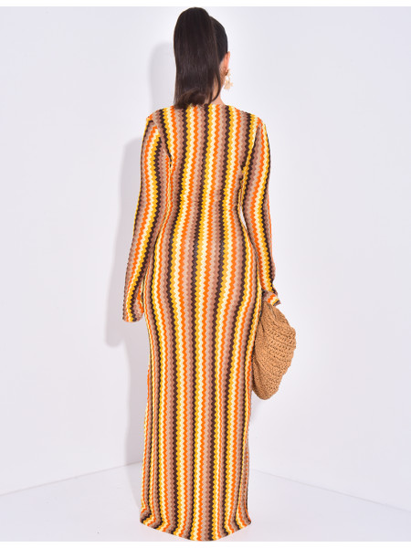 Robe longue ajourée multicolore