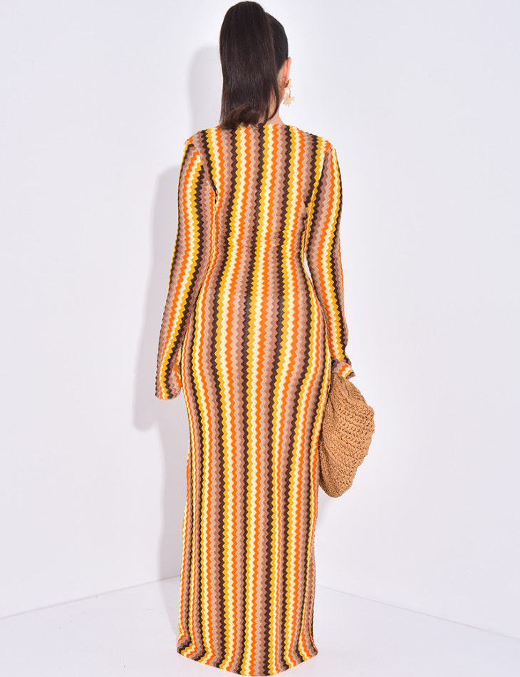 Robe longue ajourée multicolore