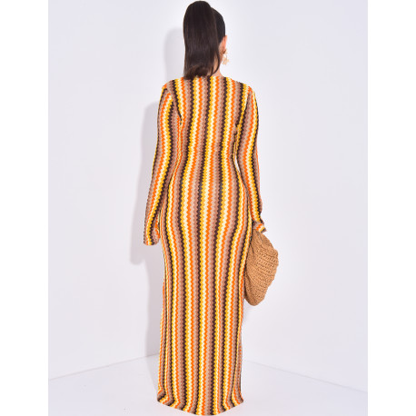 Robe longue ajourée multicolore