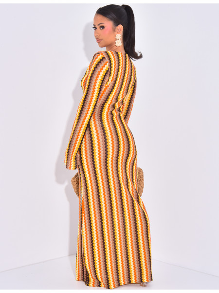 Robe longue ajourée multicolore