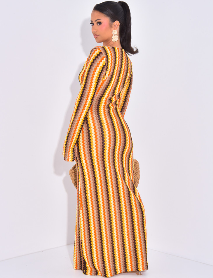 Robe longue ajourée multicolore