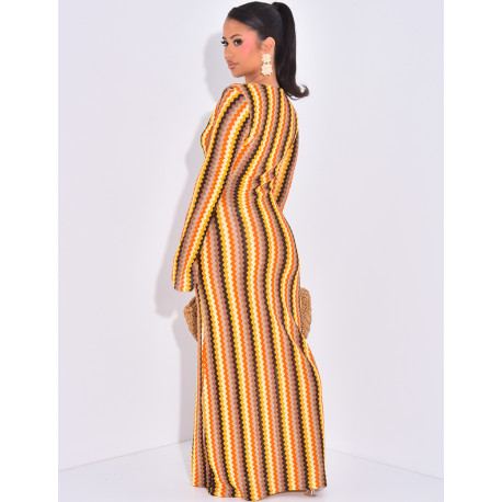 Robe longue ajourée multicolore