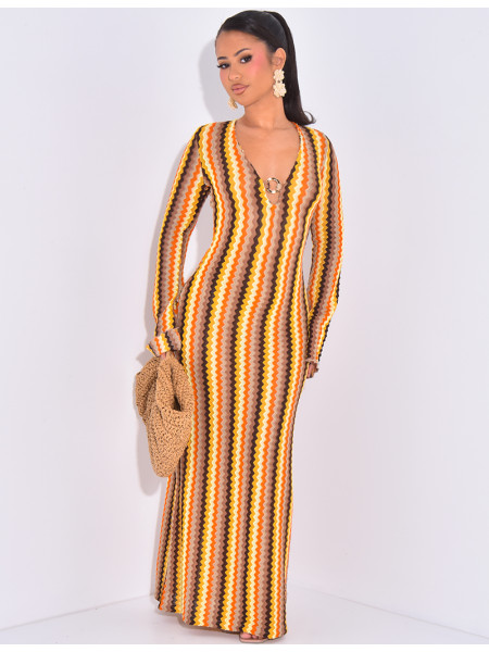 Robe longue ajourée multicolore