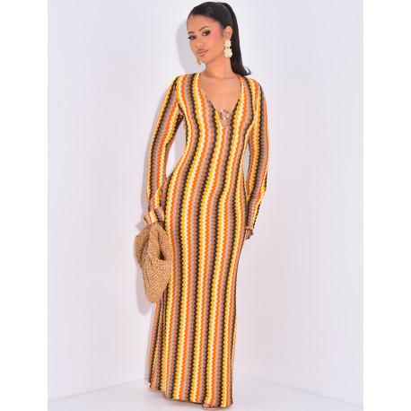 Robe longue ajourée multicolore
