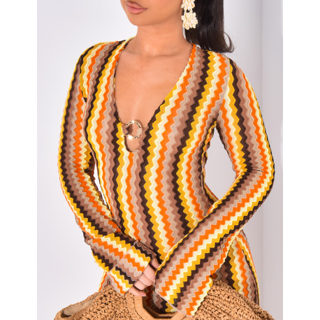 Robe longue ajourée multicolore