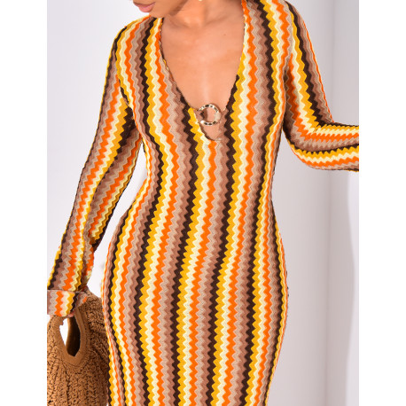 Robe longue ajourée multicolore