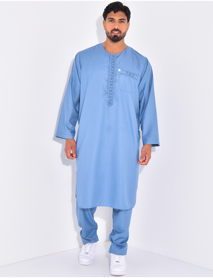 Ensemble de qamis à coutures contrastantes