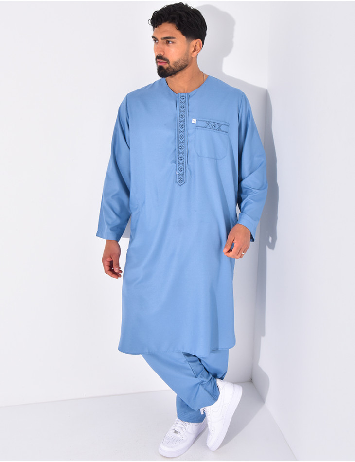 Ensemble de qamis à coutures contrastantes