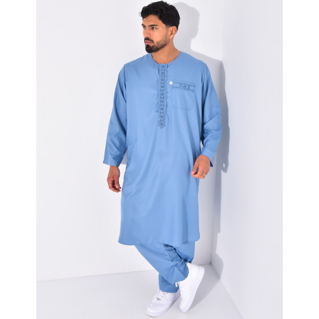 Ensemble de qamis à coutures contrastantes