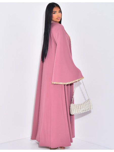 Kimono with embroidered borders and heart patterns