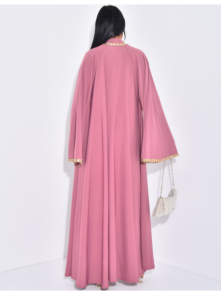 Kimono with embroidered borders and heart patterns