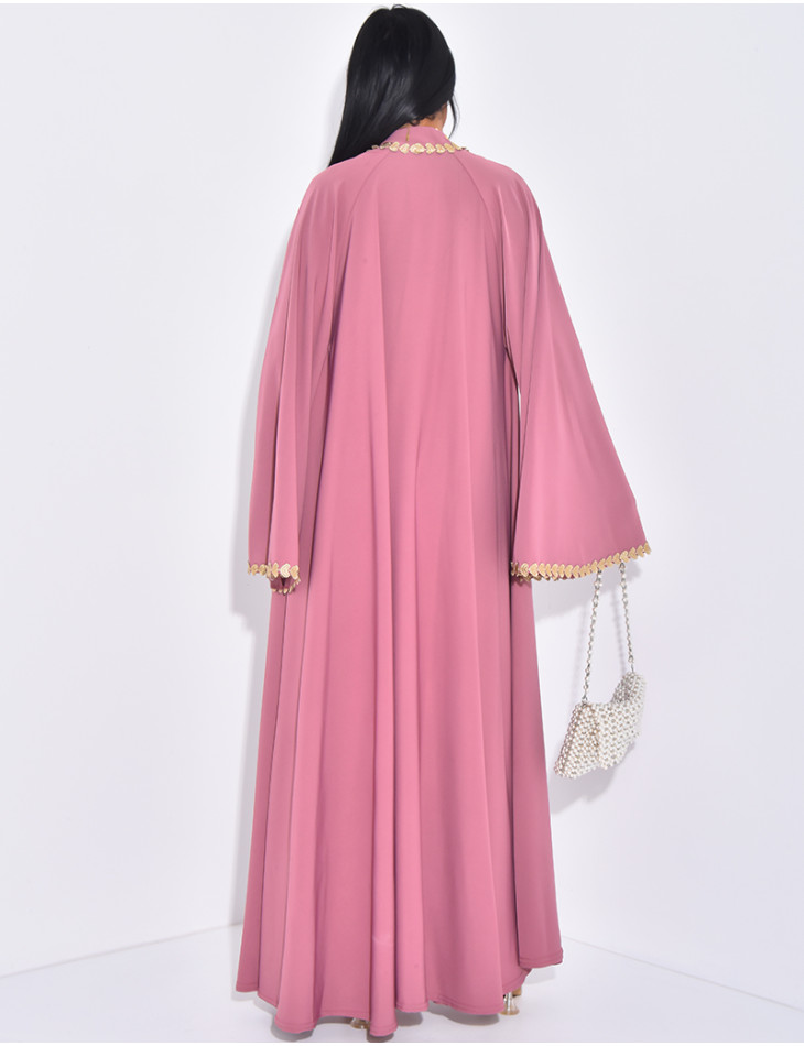 Kimono with embroidered borders and heart patterns