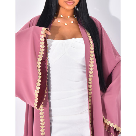 Kimono with embroidered borders and heart patterns