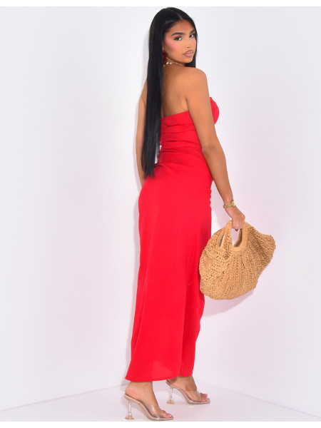 Bustierkleid aus Leinen mit gerafftem Effekt