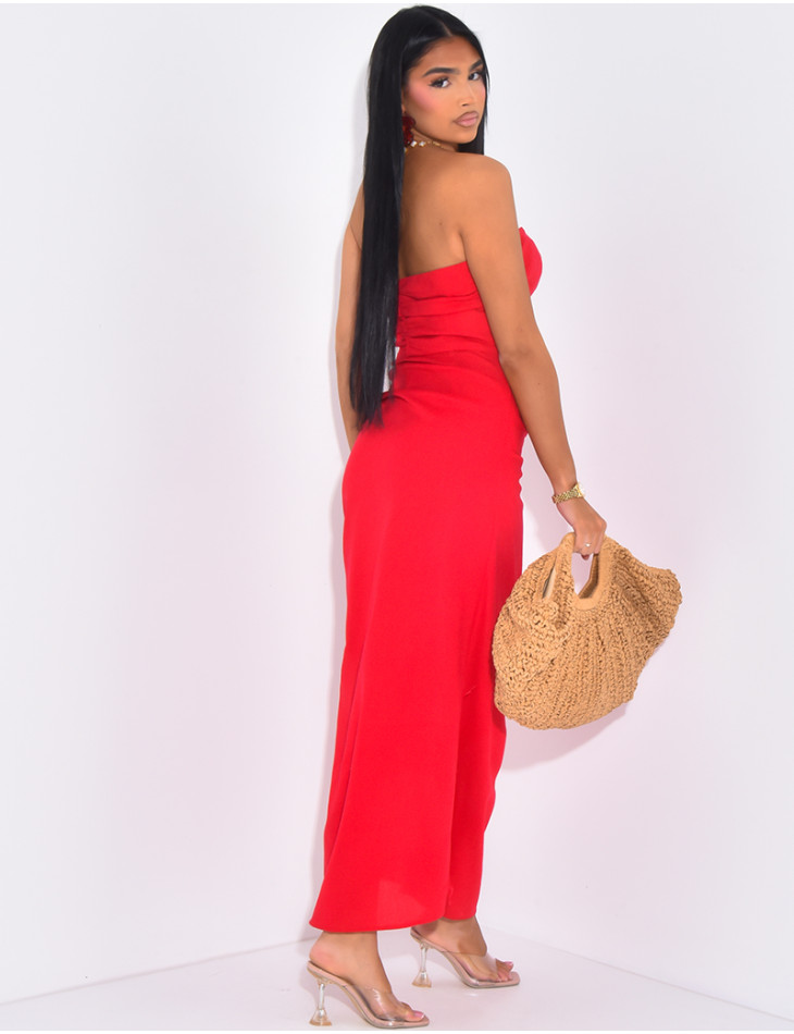 Bustierkleid aus Leinen mit gerafftem Effekt