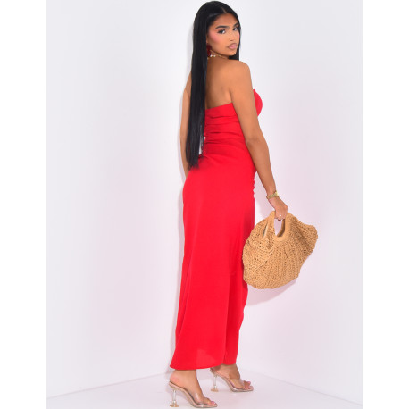 Bustierkleid aus Leinen mit gerafftem Effekt