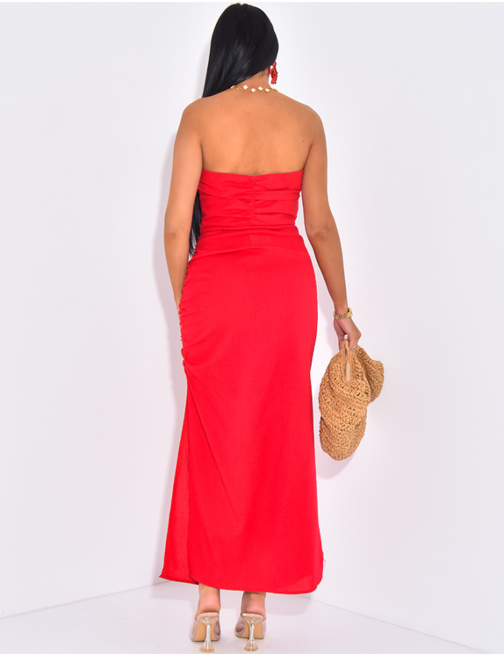 Bustierkleid aus Leinen mit gerafftem Effekt