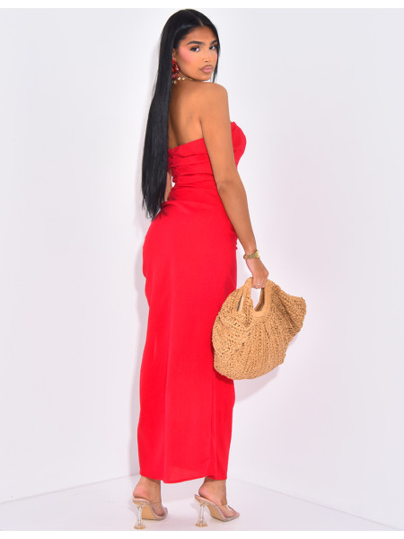 Bustierkleid aus Leinen mit gerafftem Effekt