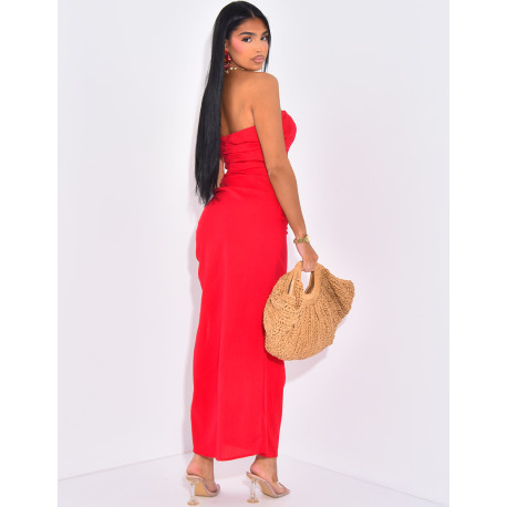 Bustierkleid aus Leinen mit gerafftem Effekt