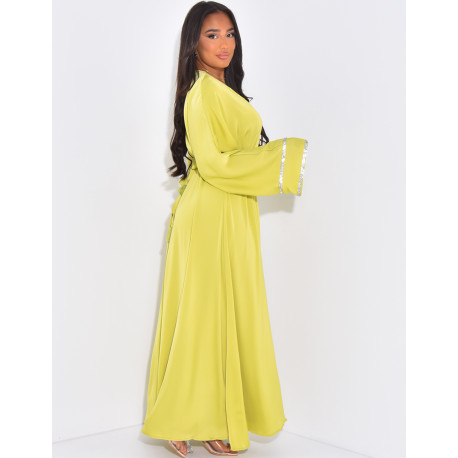 Ensemble robe sans manche et kimono à liseré en strass