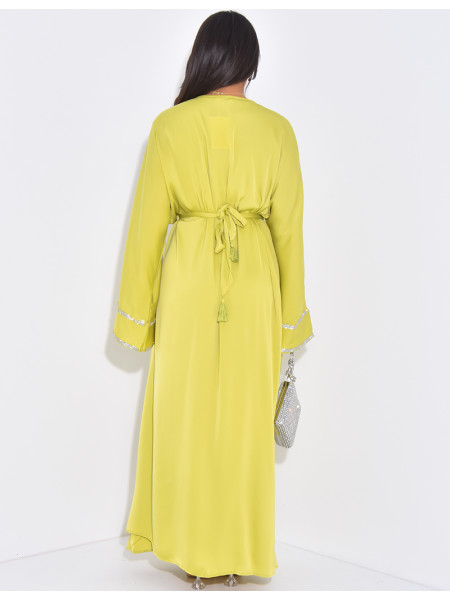 Ensemble robe sans manche et kimono à liseré en strass