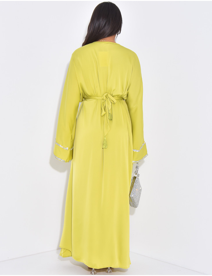 Ensemble robe sans manche et kimono à liseré en strass