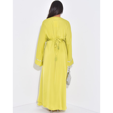 Ensemble robe sans manche et kimono à liseré en strass