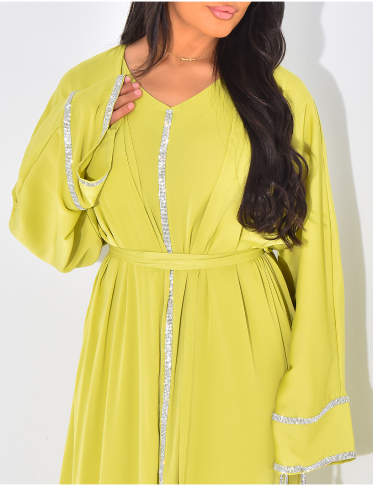 Ensemble robe sans manche et kimono à liseré en strass