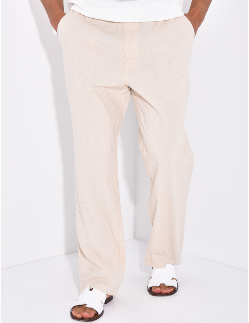 Pantalon En Lin Décontracté CASPAR KH020 - Coupe Large, Ceinture élastique, Poches Obliques - Fabriqué En Italie
