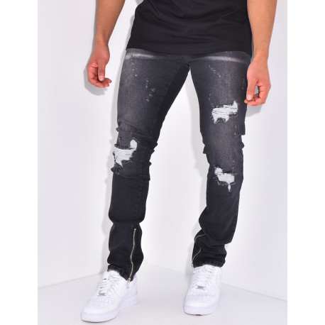 Jeans flare à coutures contrastantes